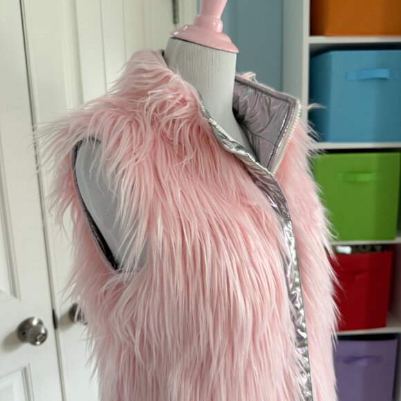 Dolls Kill Sugar Thrillz Reversible Pastel Pink Fur Shiny Silver Puffer Vest - Picture 6 of 14